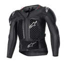 Alpinestars Youth Bionic Action V2 Protection Jacket, giacca protettiva da motocross per ragazzi, nera con loghi bianchi e dettagli rossi, pattern di ventilazione a nido d'ape su petto e spalle, fascia regolabile in vita, protezione dagli impatti per giovani piloti