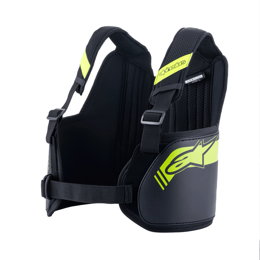 Alpinestars Youth Bionic Rib Support, protezione costole per karting, nero e giallo fluo, spalline e pannello posteriore regolabili, protezioni ergonomiche a doppia densità con anima in fibra di vetro, fodera in mesh 3D traspirante, equipaggiamento di sicurezza per karting per ragazzi