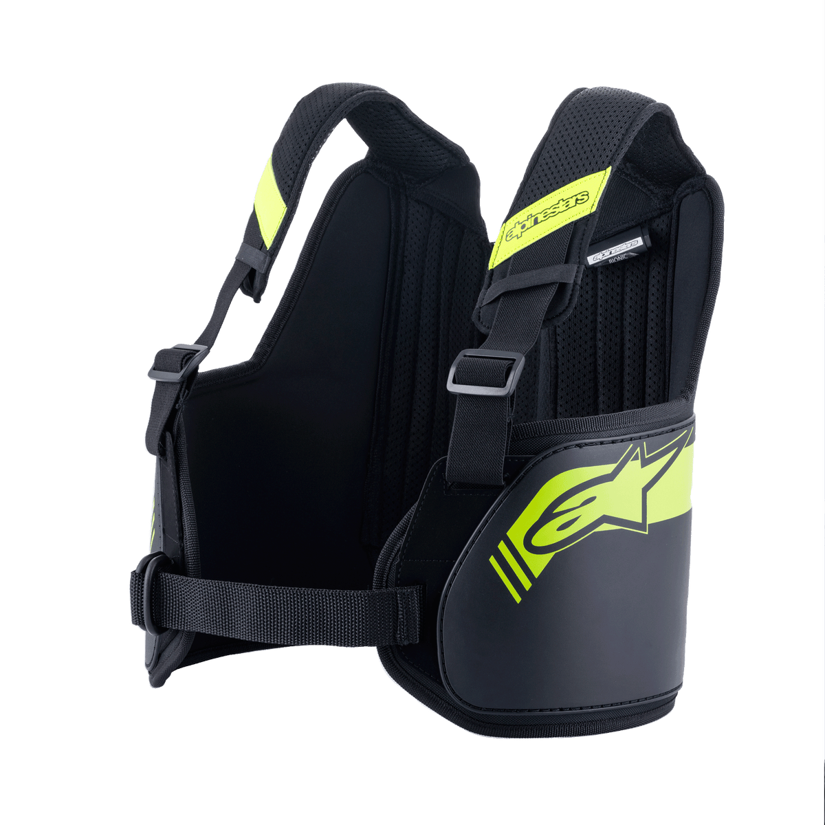 Alpinestars Youth Bionic Rib Support, protezione costole per karting, nero e giallo fluo, spalline e pannello posteriore regolabili, protezioni ergonomiche a doppia densità con anima in fibra di vetro, fodera in mesh 3D traspirante, equipaggiamento di sicurezza per karting per ragazzi
