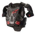 Alpinestars A-6 Chest Protector, protezione torace da motocross, Nero Antracite e Rosso, con piastre dotate di tecnologia Cell a nido d'ape, logo Alpinestars rosso, fibbie regolabili a sgancio rapido rosse e protezioni per le spalle rimovibili