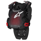 Alpinestars A-1 Pro Chest Protector, nero antracite e rosso, design traforato traspirante con logo bianco, cinghie regolabili con fibbie rosse, motivo di ventilazione esagonale, protezione leggera per motocross e guida off-road
