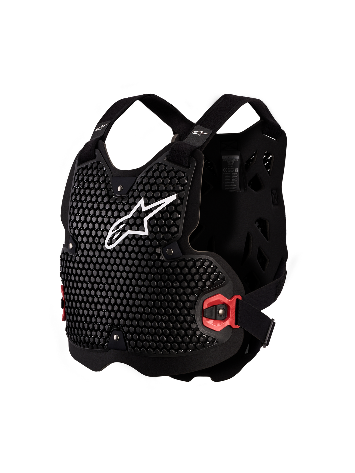 Alpinestars Protezione Torace Bionic Action V2, armatura motocross da uomo, nero e bianco, tecnologia A-Morph, ventilata e certificata CE Livello 1.