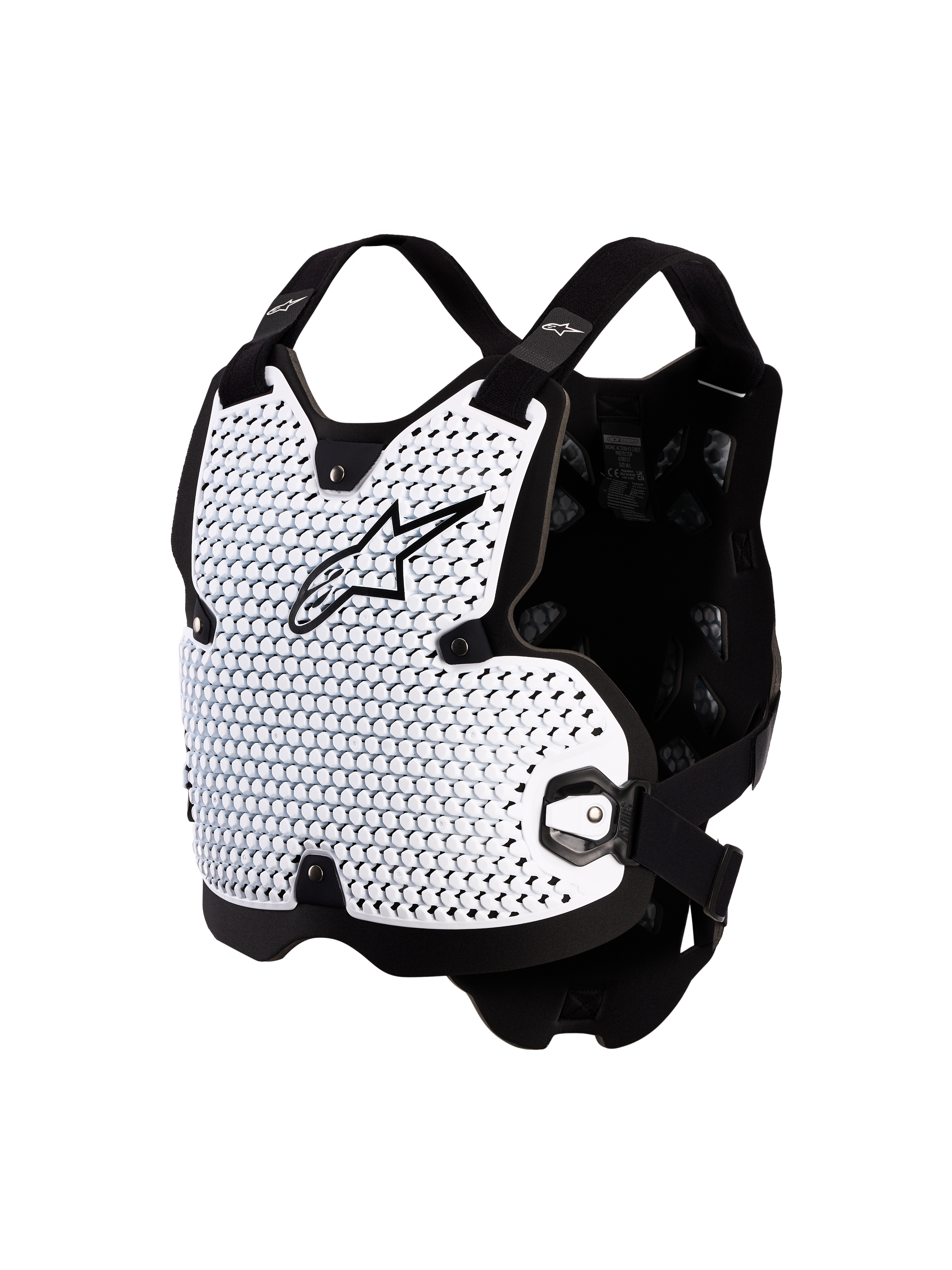 Alpinestars Protezione Torace Bionic Action, protezione torace da motocross, bianco e nero, tecnologia A-Morph ventilata, certificata CE Livello 1, struttura flessibile per fuoristrada