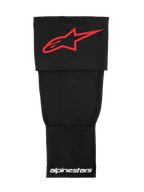 Alpinestars Rk-S Knee Brace Sleeve, base layer tecnico da motocross, nero con logo Alpinestars rosso e scritte bianche, tessuto elasticizzato a doppio strato per supporto sotto il tutore