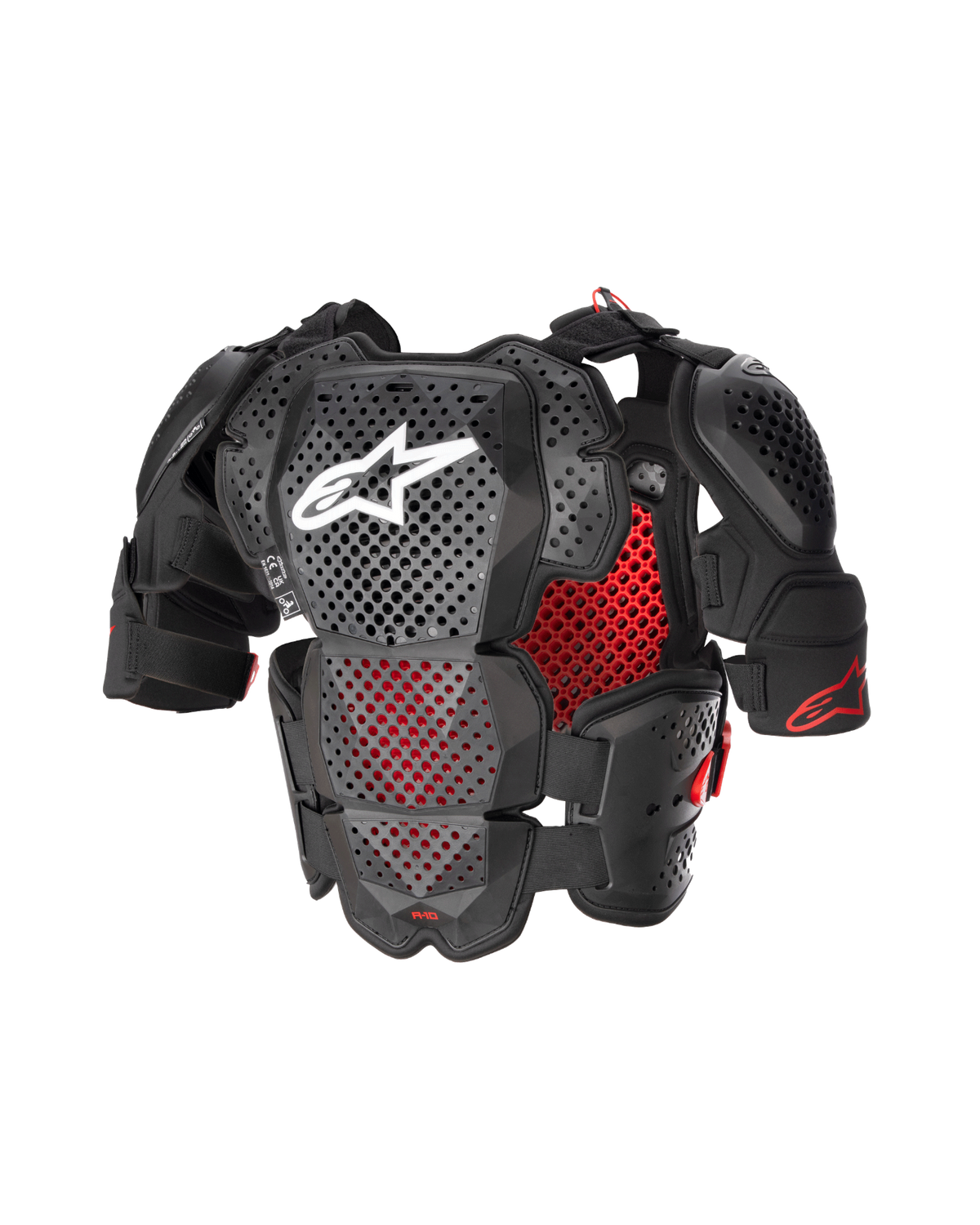 Alpinestars Protezione Torace Intera A-10 V2, protezione torace da motocross, antracite nero e rosso, con placche perforate e fodera in alveolo rosso