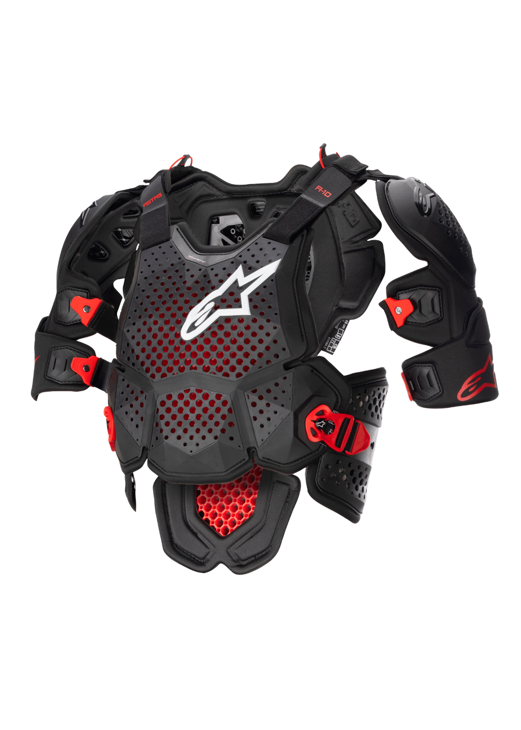 Alpinestars Protezione Torace Intera A-10 V2, protezione torace intera da motocross e off-road, nero e rosso, certificata CE livello 2, con struttura ventilata ibrida e logo bianco