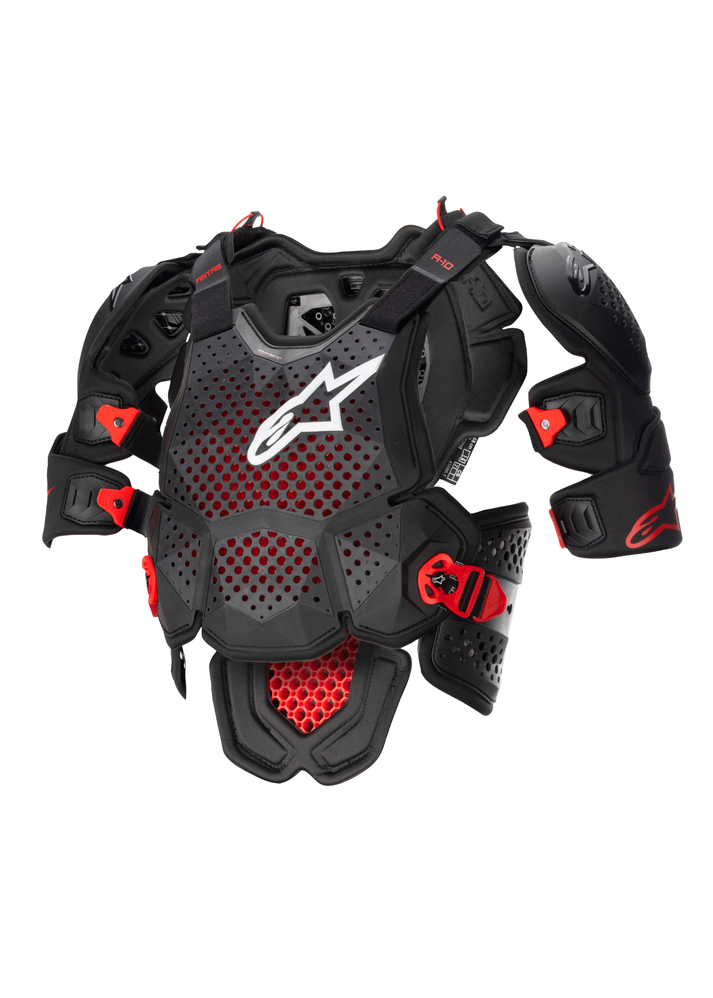 Alpinestars Protezione Torace Intera A-10 V2, protezione torace intera da motocross e off-road, nero e rosso, certificata CE livello 2, con struttura ventilata ibrida e logo bianco