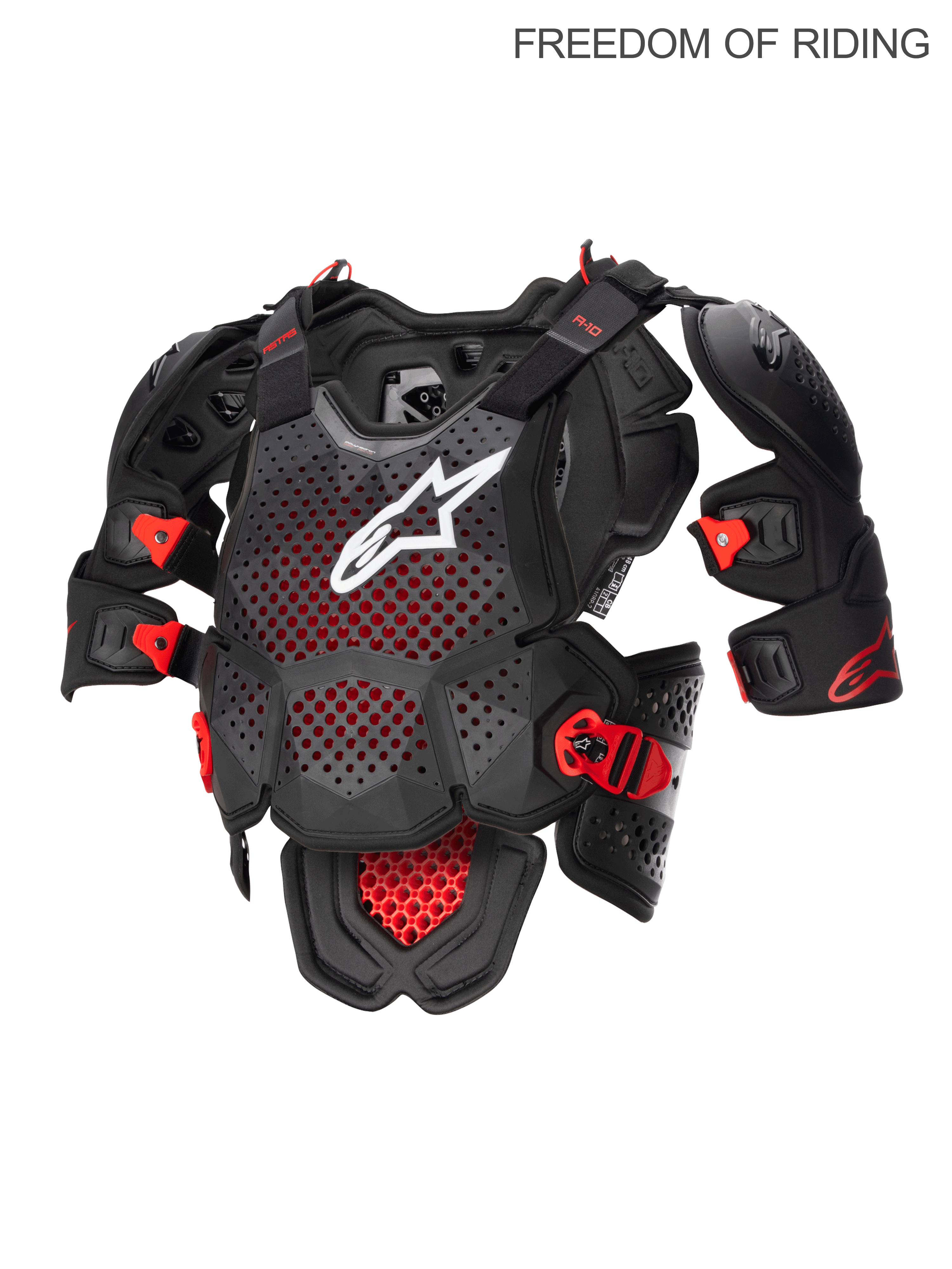 Alpinestars protezione torace intera A-10 V2, pettorina da motocross e off-road per uomo, antracite, nero e rosso, tecnologia ibrida Polyhedron certificata CE livello 2 con struttura altamente ventilata e protezioni spalle integrate.