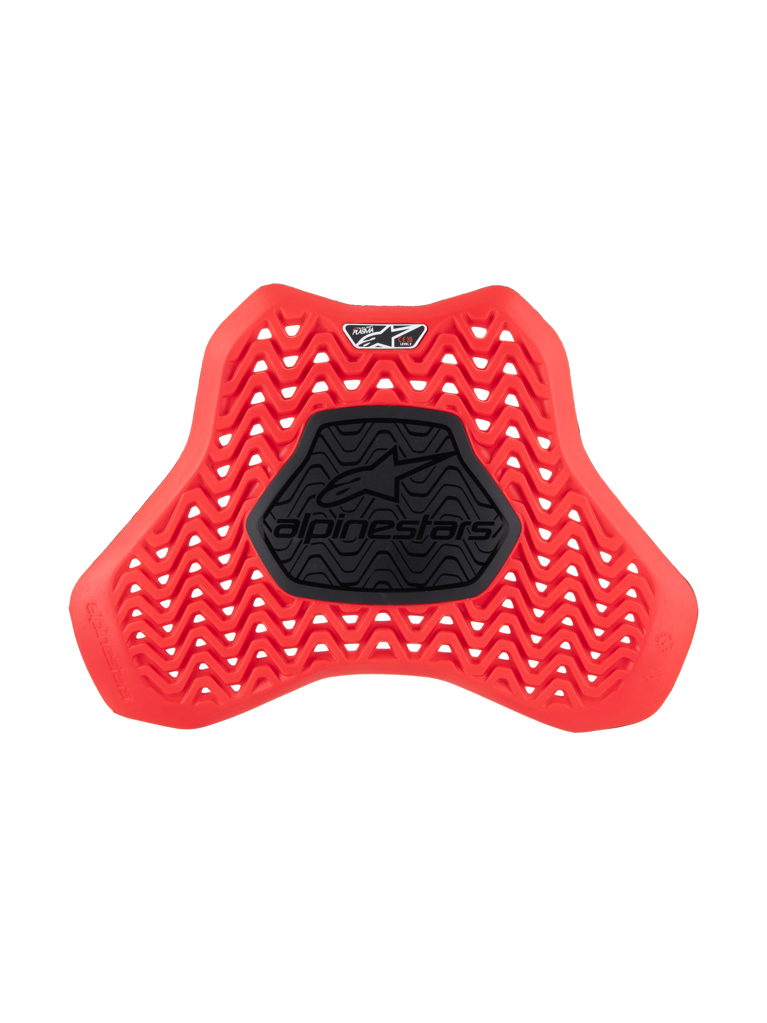 Alpinestars Nucleon Plasma Full Chest Protector Insert, protezione torace per moto, rosso e nero, motivo ondulato traforato per la ventilazione, zona centrale semirigida nera con logo Alpinestars, design ergonomico a scudo per la protezione dagli impatti