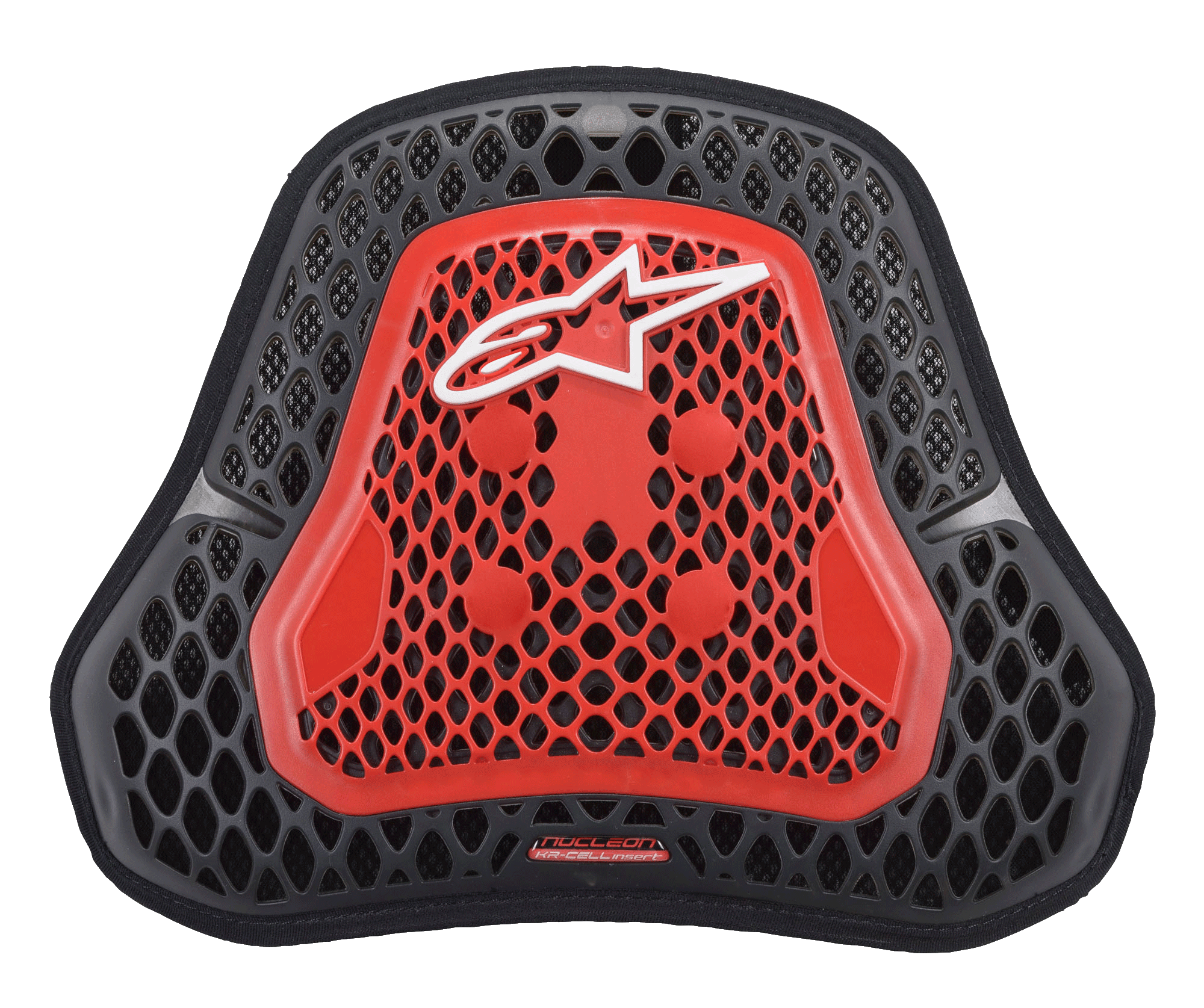 Alpinestars Nucleon KR Cell Cir Protector, protezione pettorale per moto, rosso fumo trasparente e nero, struttura CELL a nido d'ape, logo Alpinestars bianco, protezione leggera e ventilata