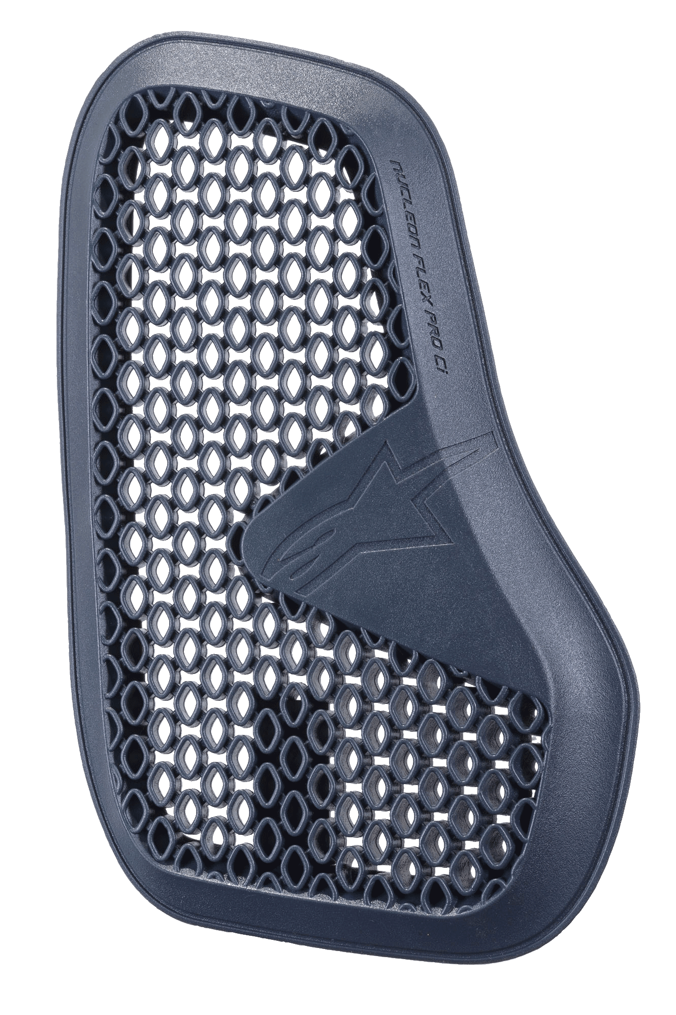 Alpinestars Nucleon Flex Pro Ci Protector, protezione toracica da moto grigio antracite, componente sinistro di un set diviso, microstruttura a nido d'ape per ventilazione e assorbimento dell'energia, logo Alpinestars in rilievo, design ergonomico leggero