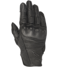 Guanti Alpinestars Mustang V2, guanti da moto in pelle nera, design traforato con protezione per le nocche integrata, inserti elastici a soffietto sulle dita, logo a stella in rilievo, stile urbano a polsino corto