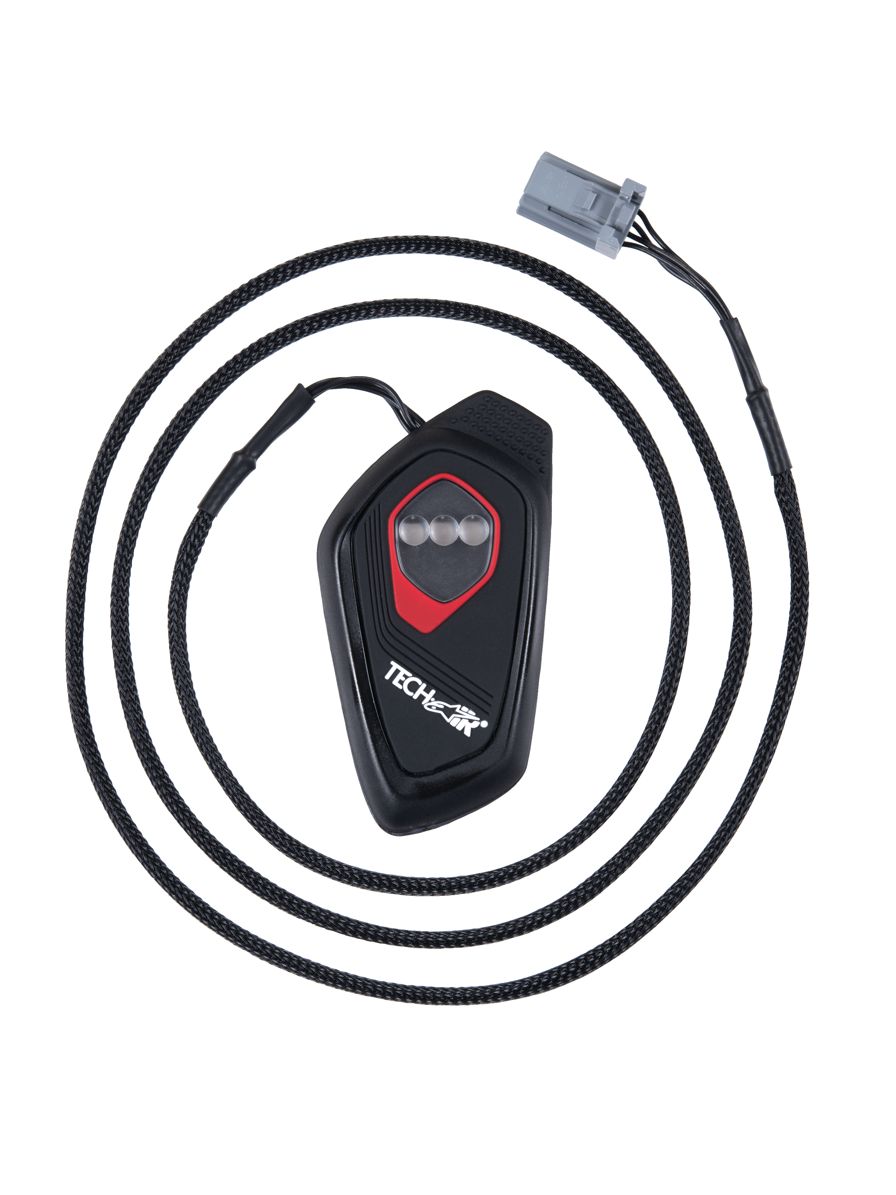 Alpinestars Tech-Air® 7X LED Display, unità di controllo elettronica nera a forma di goccia con profilo rosso, tre indicatori LED circolari, cavo intrecciato con connettore grigio, modulo display per sistema airbag da moto