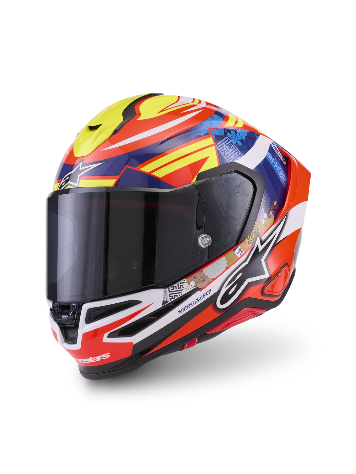 Alpinestars Casco S-R7 Taiyo Furusato ECE 22.06, casco integrale da moto racing, rosso, bianco, blu e giallo, con design aerodinamico