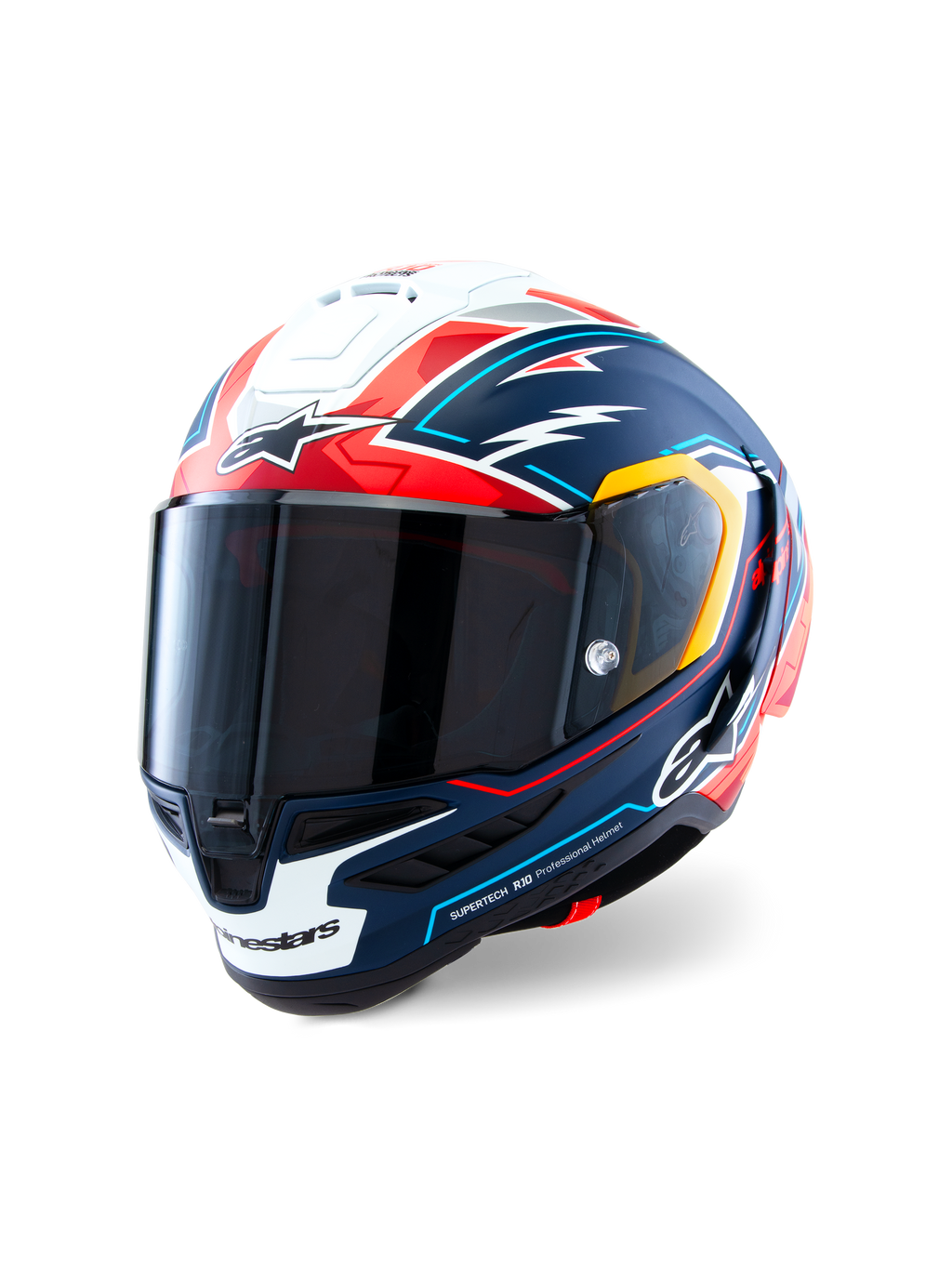 Alpinestars Casco Supertech R10 Acosta Edizione Limitata, casco da moto racing, blu, rosso e bianco, costruzione in carbonio con visiera oscurata, certificato ECE e FIM