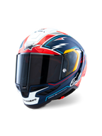 Alpinestars Casco Supertech R10 Acosta Edizione Limitata, casco da moto racing, blu, rosso e bianco, costruzione in carbonio con visiera oscurata, certificato ECE e FIM