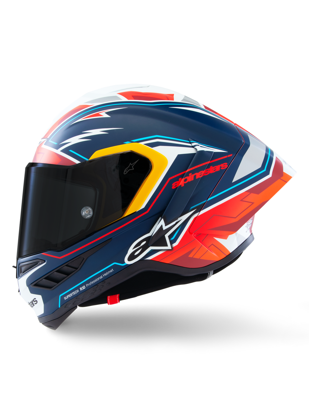 Alpinestars Casco Supertech R10 Acosta Edizione Limitata, casco da moto racing, blu, rosso e bianco, calotta in carbonio composito, certificato ECE 22.06 e FIM