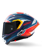 Alpinestars Casco Supertech R10 Acosta Edizione Limitata, casco da moto racing, blu, rosso e bianco, calotta in carbonio composito, certificato ECE 22.06 e FIM