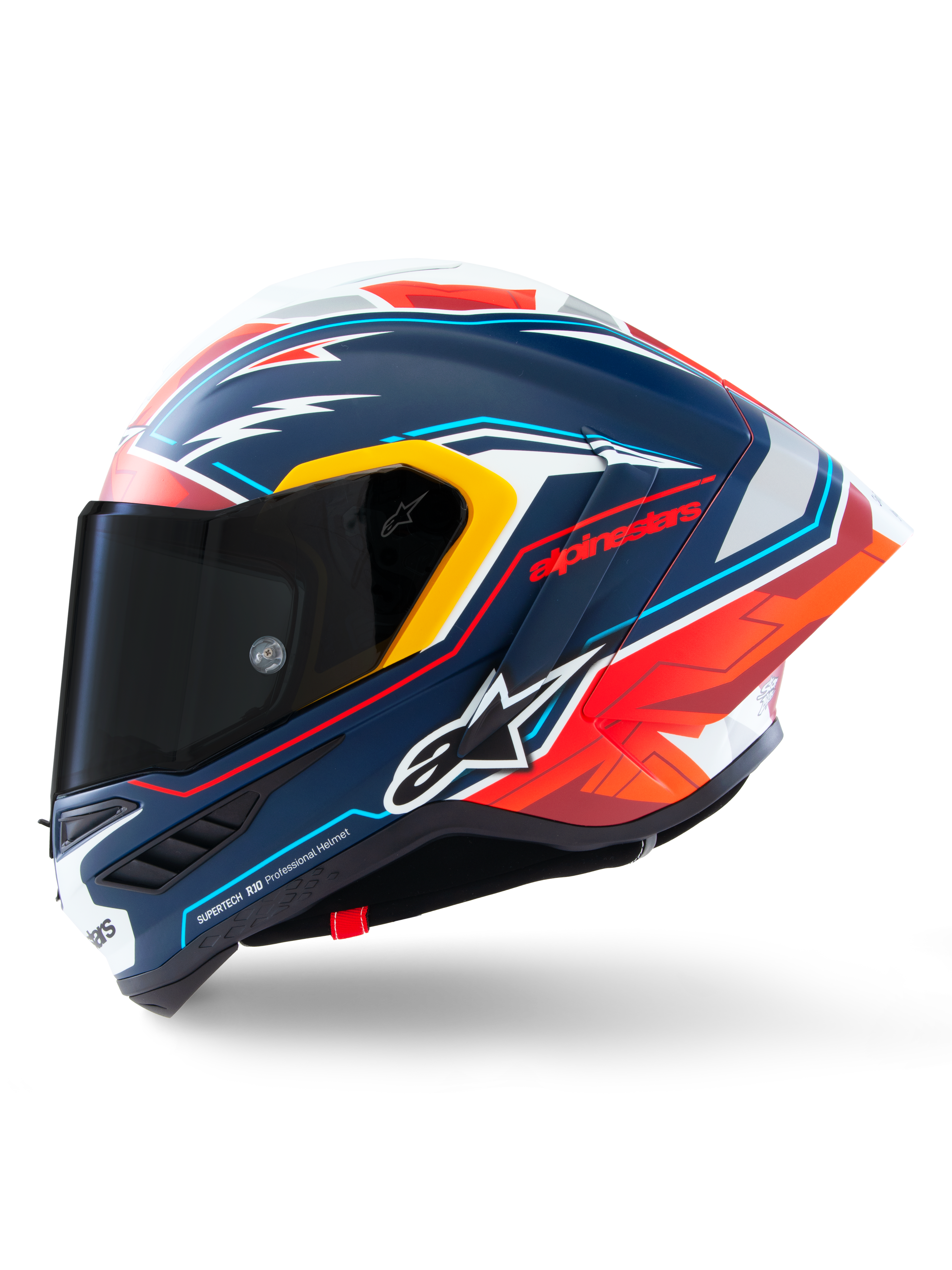 Alpinestars Casco Supertech R10 Acosta Edizione Limitata, casco da moto racing, blu, rosso e bianco, calotta in carbonio composito, certificato ECE 22.06 e FIM