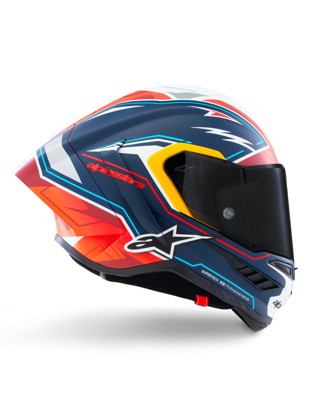 Alpinestars Casco Supertech R10 Acosta Edizione Limitata, casco integrale da moto racing, blu, rosso e bianco, certificato ECE 22.06 e FIM, costruzione in carbonio