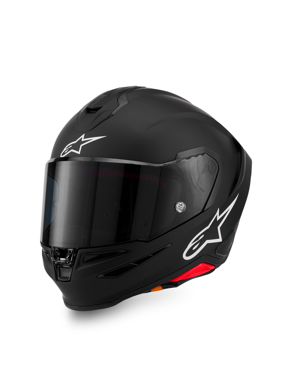 Casco Alpinestars S-R7 Solid, casco integrale da moto, nero opaco con loghi A-star bianchi sulla fronte e sul lato, visiera scura, design della calotta aerodinamico per guida sportiva e racing