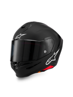 Casco Alpinestars S-R7 Solid, casco integrale da moto, nero opaco con loghi A-star bianchi sulla fronte e sul lato, visiera scura, design della calotta aerodinamico per guida sportiva e racing