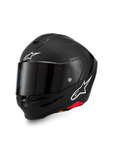 Casco Alpinestars S-R7 Solid, casco integrale da moto, nero opaco con loghi A-star bianchi sulla fronte e sul lato, visiera scura, design della calotta aerodinamico per guida sportiva e racing