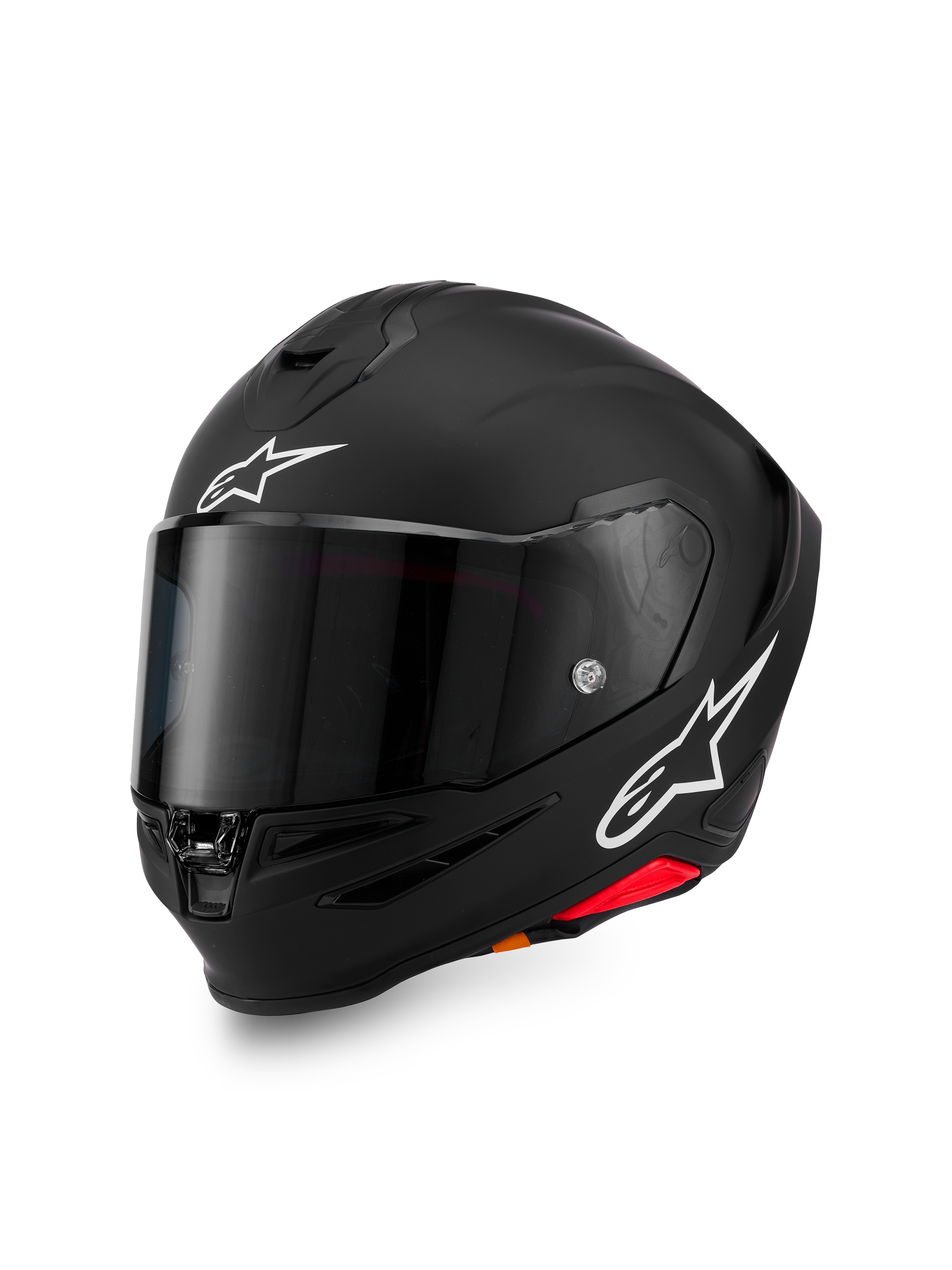 Casco Alpinestars S-R7 Solid, casco integrale da moto, nero opaco con loghi A-star bianchi sulla fronte e sul lato, visiera scura, design della calotta aerodinamico per guida sportiva e racing
