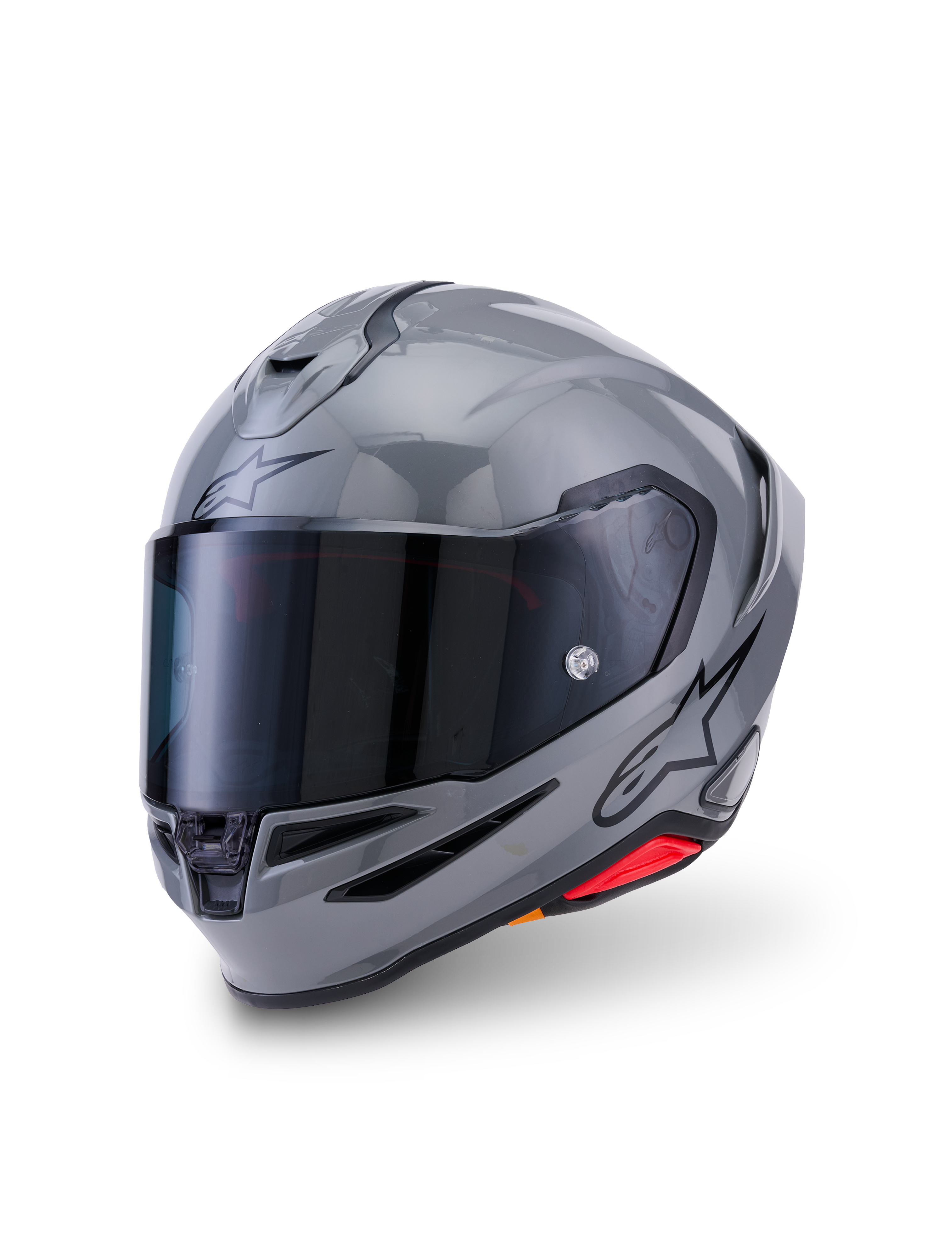 Casco Alpinestars S-R7 Solid, casco integrale da moto, grigio lucido, con visiera oscurata, calotta aerodinamica con spoiler integrato, prese d'aria e logo Alpinestars nero sul lato