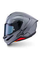 Alpinestars S-R7 Solid Helmet, casco integrale da moto, Grigio Lucido, profilo laterale con design aerodinamico e spoiler integrato, logo a stella nero e accento rosso alla base