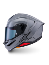 Alpinestars S-R7 Solid Helmet, casco integrale da moto, Grigio Lucido, profilo laterale con design aerodinamico e spoiler integrato, logo a stella nero e accento rosso alla base