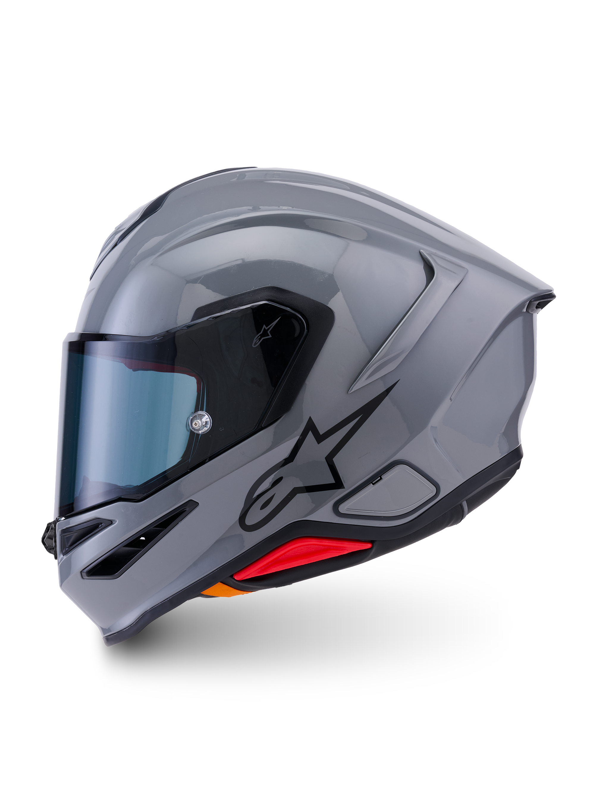Alpinestars S-R7 Solid Helmet, casco integrale da moto, Grigio Lucido, profilo laterale con design aerodinamico e spoiler integrato, logo a stella nero e accento rosso alla base
