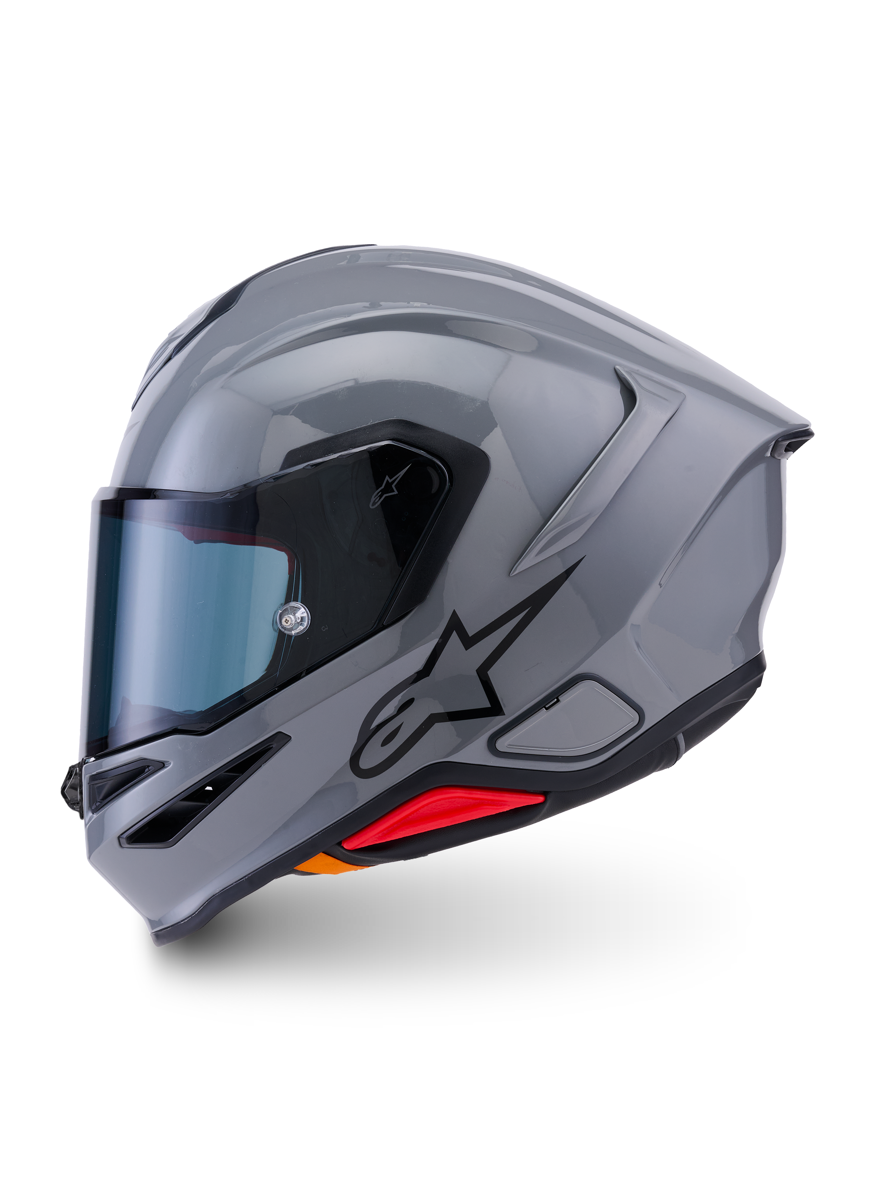 Alpinestars S-R7 Solid Helmet, casco integrale da moto, Grigio Lucido, profilo laterale con design aerodinamico e spoiler integrato, logo a stella nero e accento rosso alla base