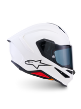 Casco Alpinestars S-R7 Solid, casco integrale da moto, bianco lucido, calotta aerodinamica con spoiler posteriore integrato e visiera trasparente, costruzione leggera in composito di carbonio per prestazioni in pista e su strada