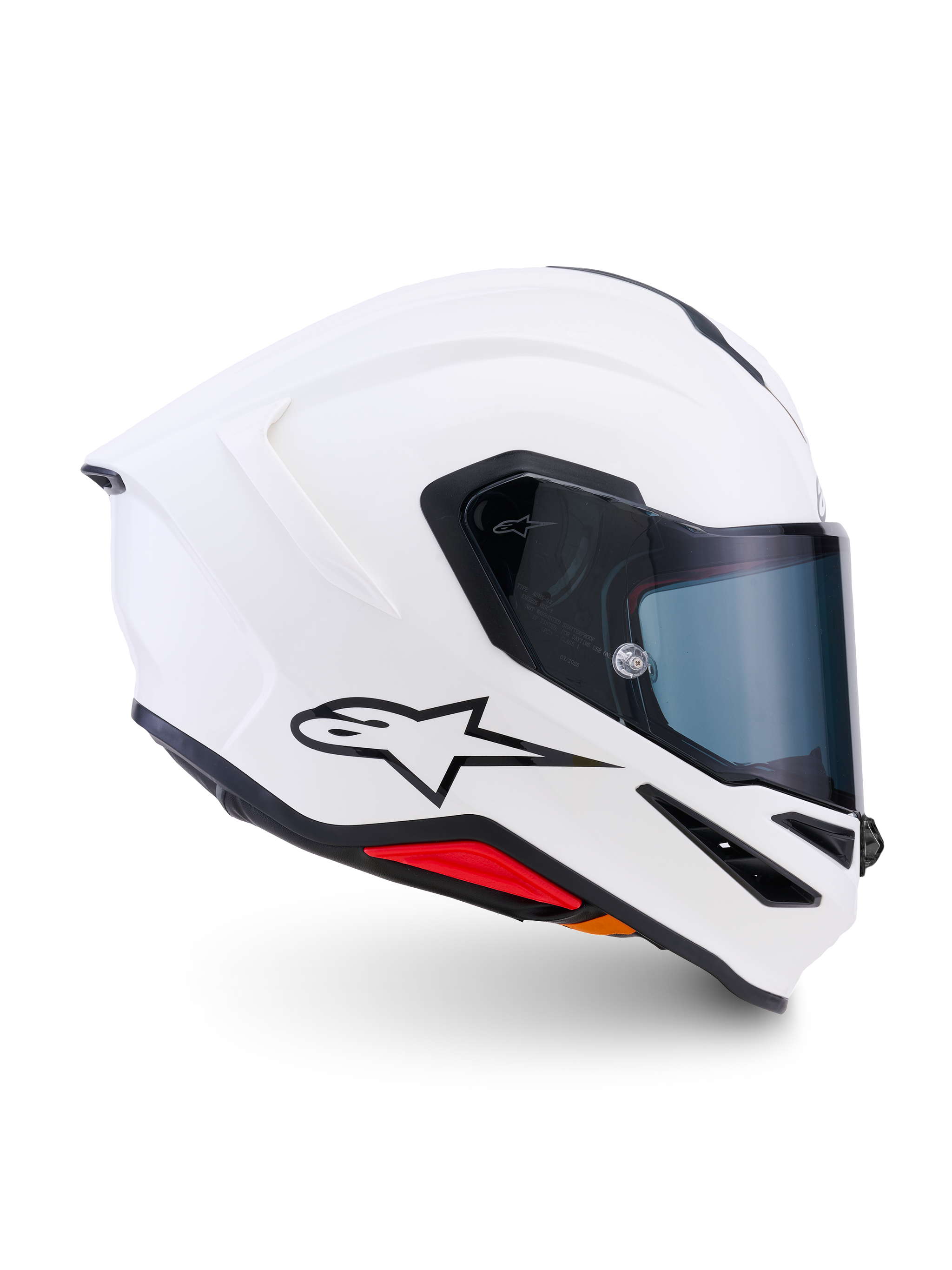 Casco Alpinestars S-R7 Solid, casco integrale da moto, bianco lucido, calotta aerodinamica con spoiler posteriore integrato e visiera trasparente, costruzione leggera in composito di carbonio per prestazioni in pista e su strada