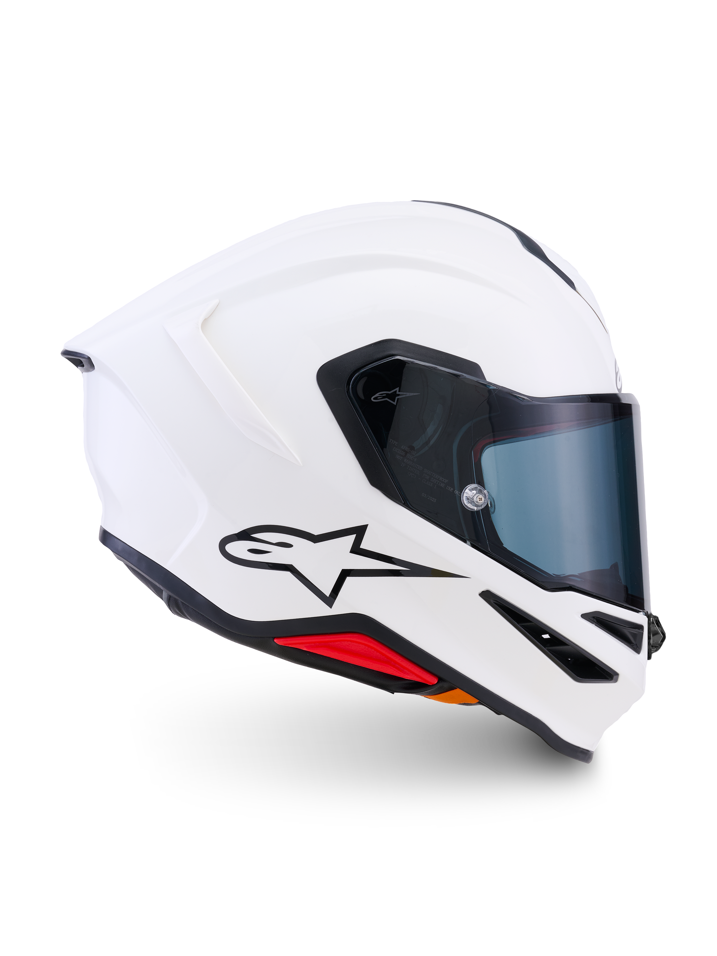 Casco Alpinestars S-R7 Solid, casco integrale da moto, bianco lucido, calotta aerodinamica con spoiler posteriore integrato e visiera trasparente, costruzione leggera in composito di carbonio per prestazioni in pista e su strada