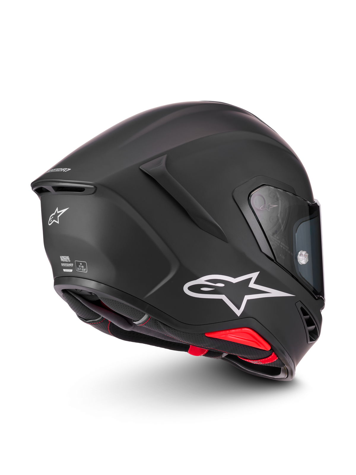 Alpinestars Casco S-R7 Solid ECE 22.06, casco da moto stradale e da pista, nero opaco con logo A-star bianco e dettagli rossi, certificato ECE e DOT