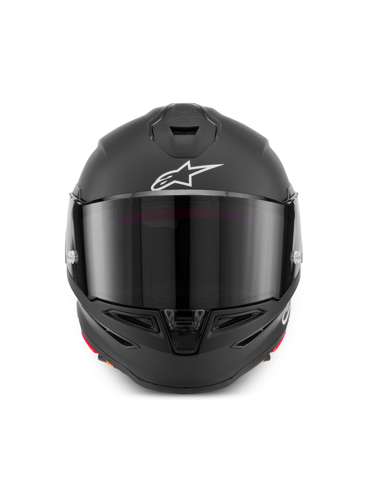 Alpinestars S-R7 Solid Casco ECE06/DOT, casco da moto integrale nero opaco, vista anteriore con visiera scura, logo Astar bianco e calotta in composito di carbonio
