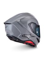 Alpinestars S-R7 Solid Casco ECE06/DOT, casco integrale da moto in grigio lucido con spoiler posteriore aerodinamico e logo Alpinestars laterale, vista laterale e posteriore