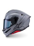 Alpinestars Casco S-R7 Solid ECE 22.06, casco da moto grigio lucido con visiera oscurata, calotta aerodinamica in composito di carbonio e logo A-star nero sul lato