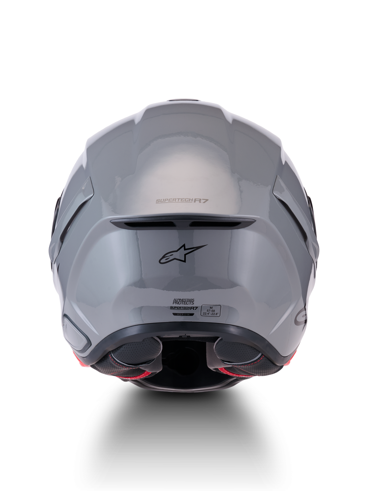 Alpinestars Casco S-R7 Solid ECE 22.06, casco da moto grigio lucido, vista posteriore con spoiler aerodinamico e logo A-star