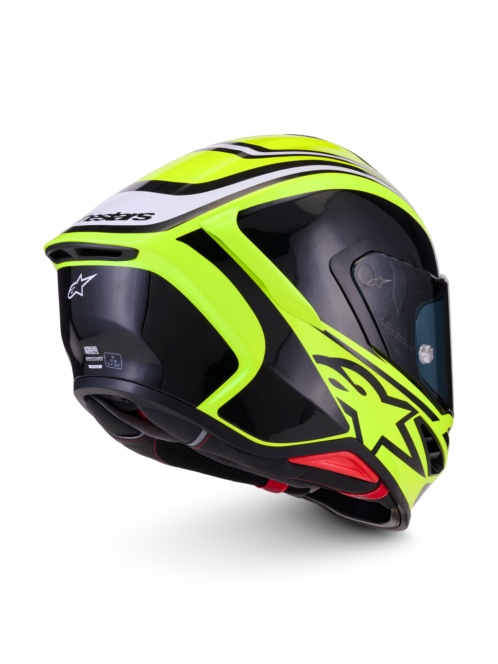 Alpinestars S-R7 Zeal Casco, casco integrale da moto racing, giallo fluo, nero e bianco, con spoiler aerodinamico e logo posteriore