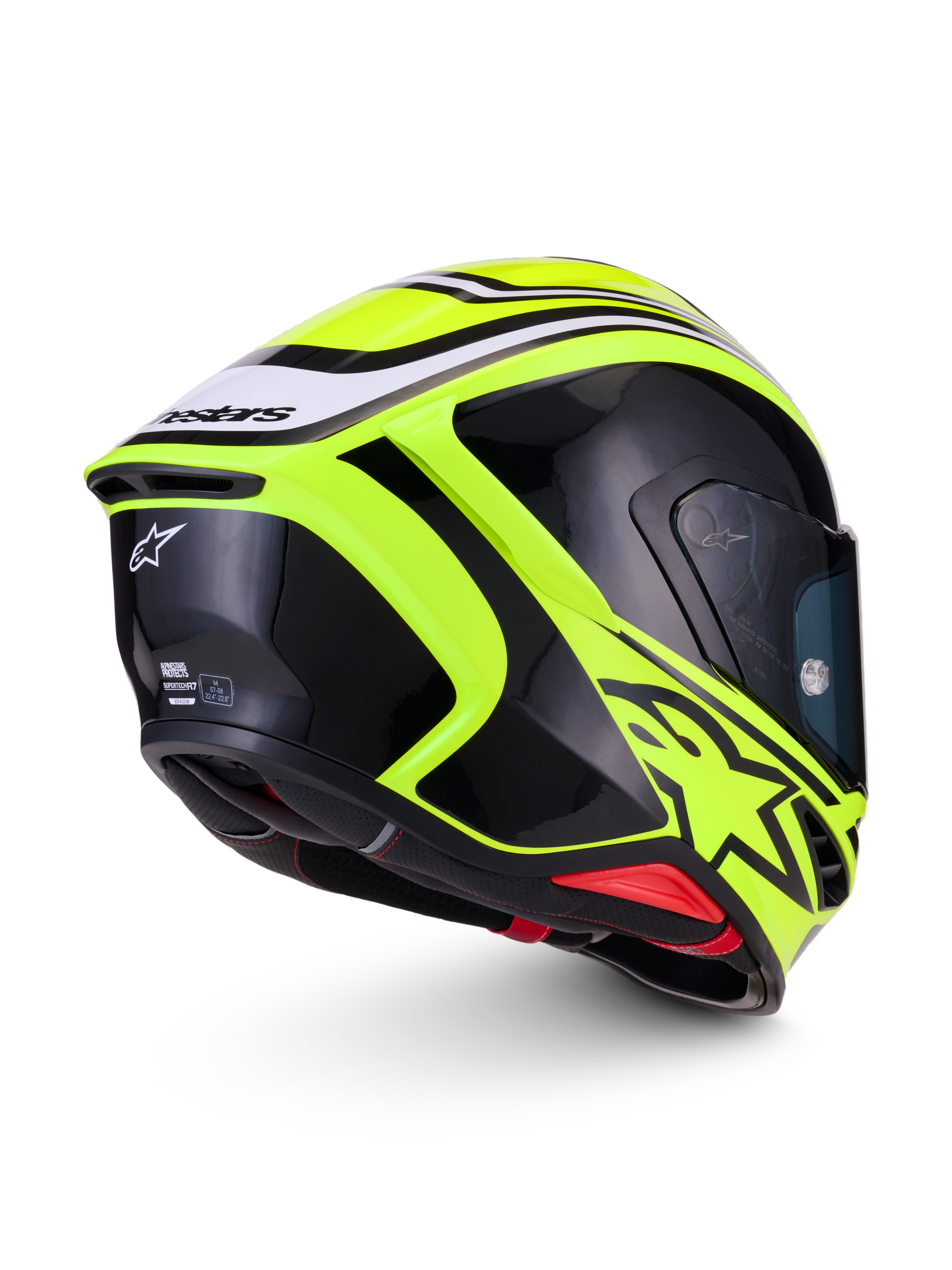 Alpinestars S-R7 Zeal Casco, casco integrale da moto racing, giallo fluo, nero e bianco, con spoiler aerodinamico e logo posteriore