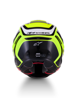 Alpinestars Casco S-R7 Zeal ECE06, casco integrale da moto racing, giallo fluo, nero e bianco, vista posteriore con marchio Alpinestars e struttura in carbonio composito