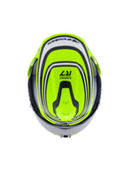 Alpinestars Casco S-R7 Zeal ECE 22.06, casco integrale da moto in giallo fluo, nero e bianco lucido, vista dall'alto con design aerodinamico e dettagli del marchio
