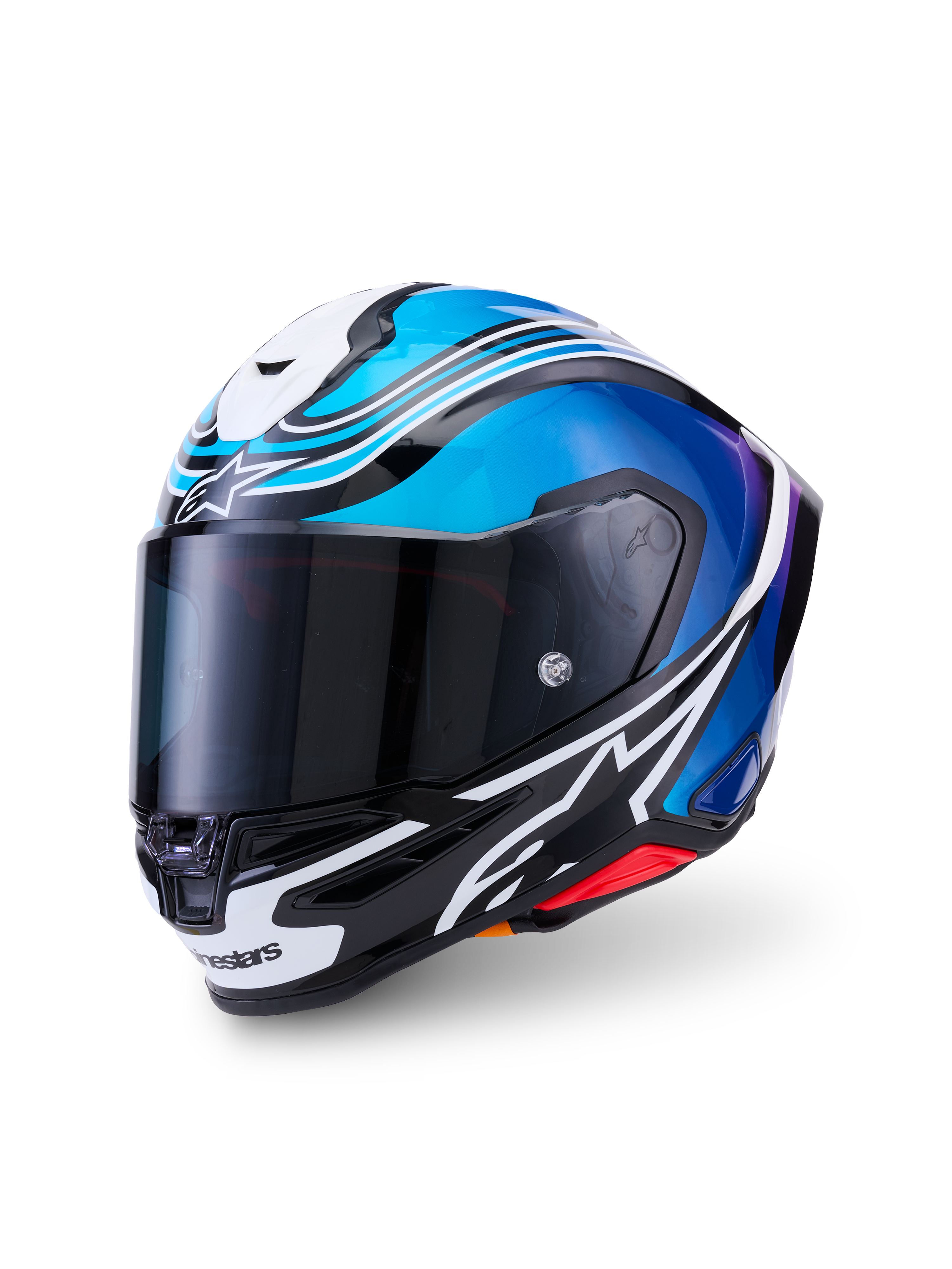 Alpinestars Casco S-R7 Zeal ECE 22.06, casco integrale da moto racing, nero, blu, rosa fluo e bianco lucido, costruzione in carbonio