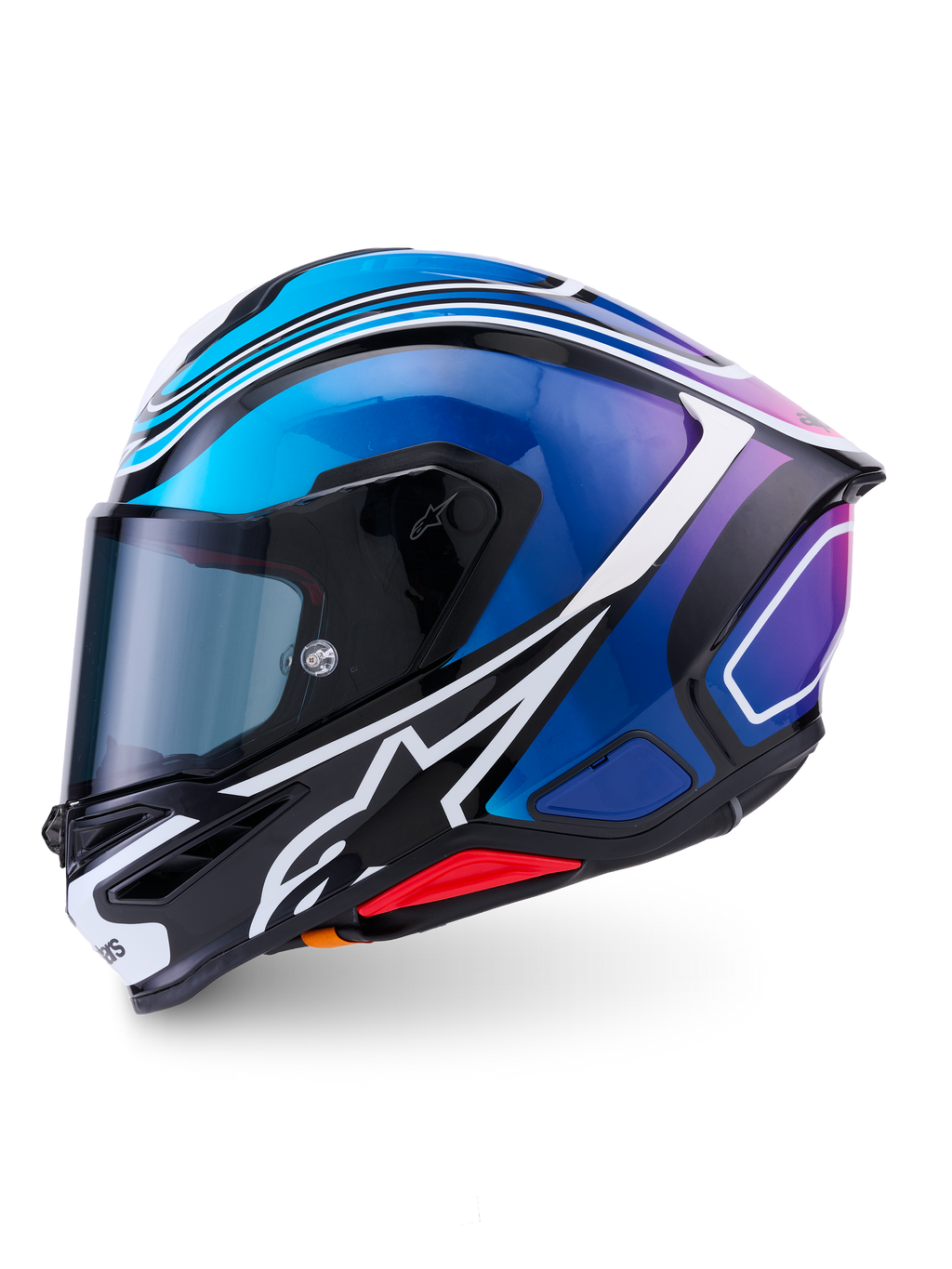 Alpinestars Casco S-R7 Zeal ECE 22.06, casco integrale da moto racing, nero, blu e bianco lucido, costruzione in carbonio con spoiler integrato