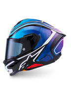 Alpinestars Casco S-R7 Zeal ECE 22.06, casco integrale da moto racing, nero, blu e bianco lucido, costruzione in carbonio con spoiler integrato