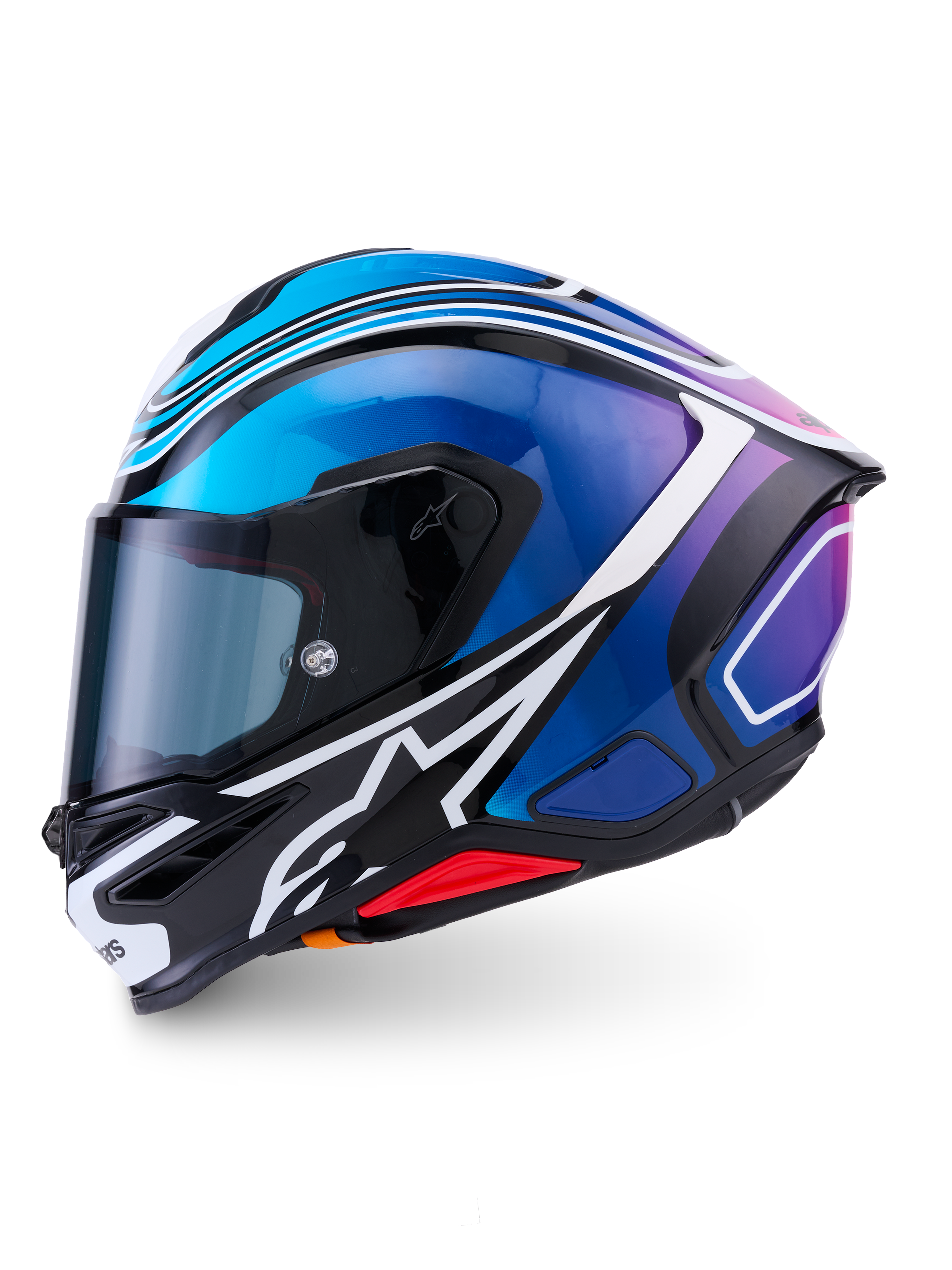 Alpinestars Casco S-R7 Zeal ECE 22.06, casco integrale da moto racing, nero, blu e bianco lucido, costruzione in carbonio con spoiler integrato