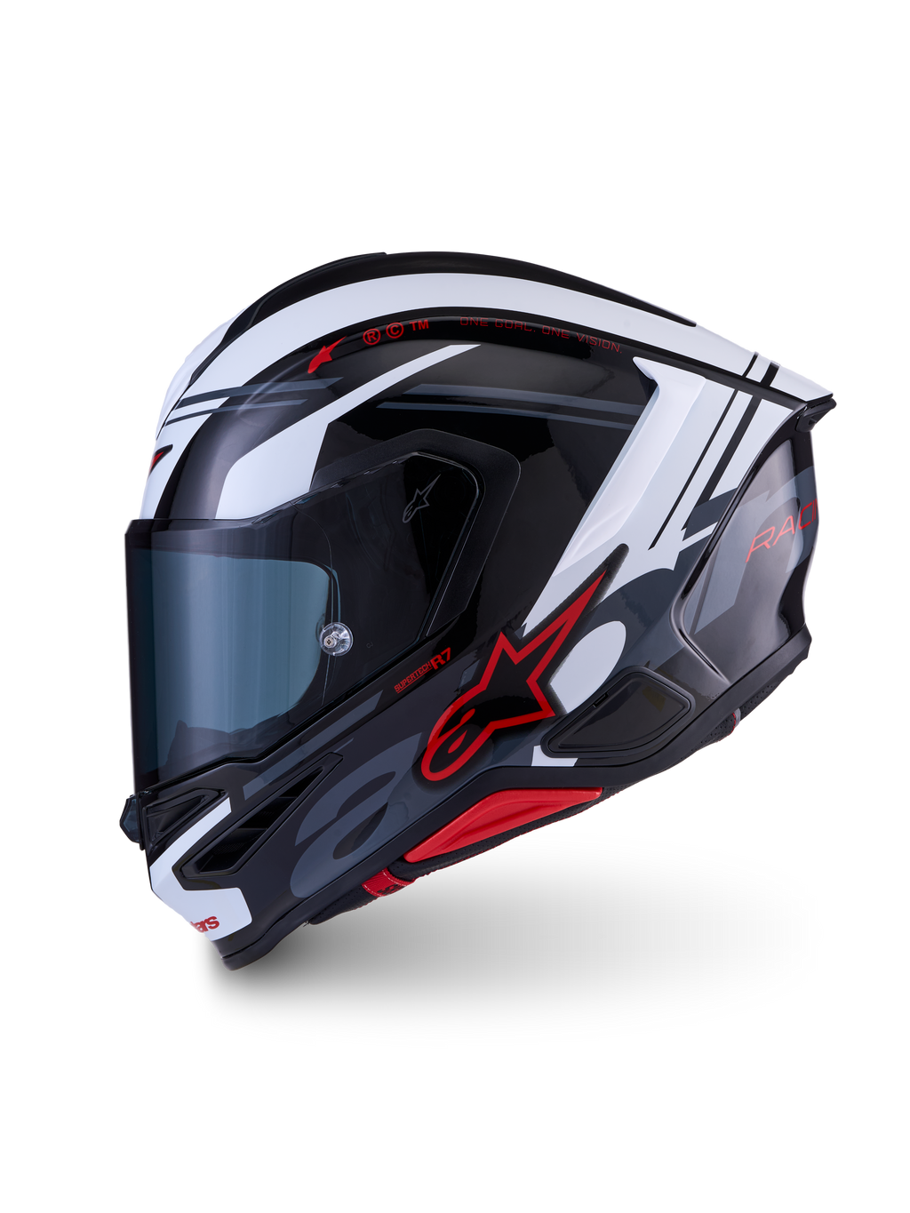 Alpinestars S-R7 A-Core Casco ECE 22.06, casco integrale da moto racing, nero, bianco e rosso, costruzione in composito di carbonio